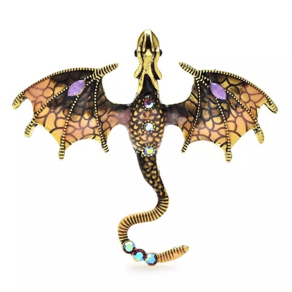 YEAR IF THE DRAGON - 
BROWN VINTAGE FLYING DRAGON BROOCH / PIN